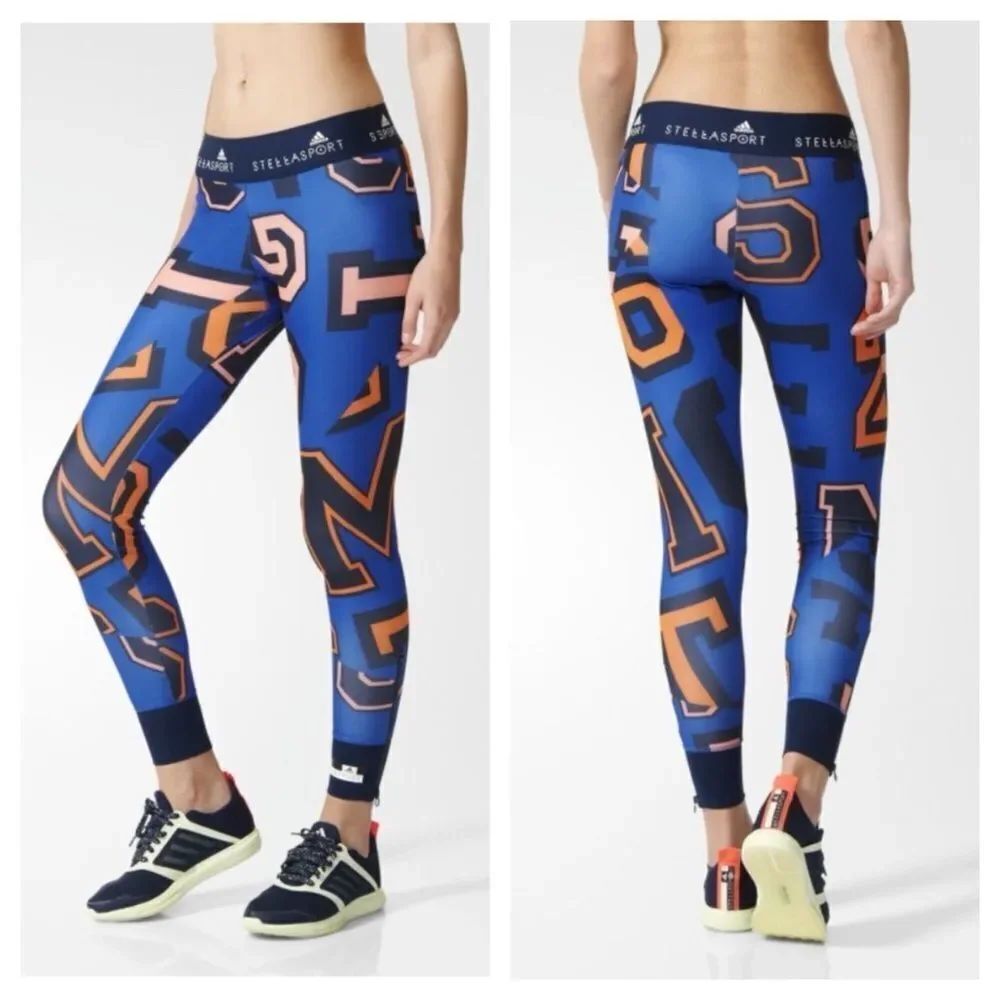STELLASPORT Stella McCartney X Adidas Blue & Orange Printed Running Tights